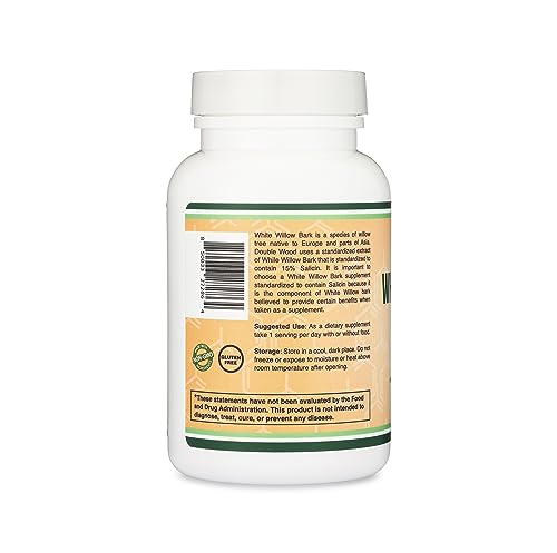 White Willow Bark Capsules 800mg per Serving, 120 Count (Willow Bark Extract Std. Double Wood Supplements