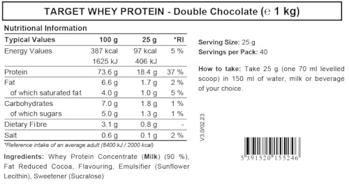 Whey Protein Powder | Double Chocolate | Target Whey Protein by ROS Nutrition | 1 Kg | 40 Servings | ROS Nutrition