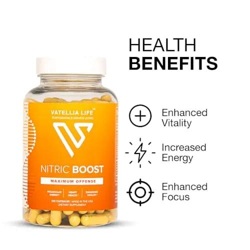 Vatellia Life Nitric Boost - Nitric Oxide for Blood Pressure Support, Natural Circulation & Heart Health Support - Supplement - 60 Day Supply