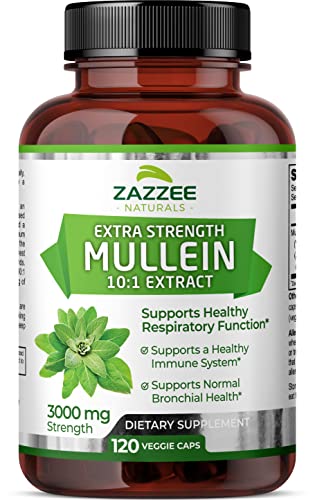 Zazzee Extra Strength Mullein 10:1 Extract, 3000 mg Strength, 120 Vegan Capsules