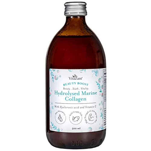VitaZam Marine Collagen Liquid 10000mg with Hyaluronic Acid, Hydrolysed Peptide, Biotin for Hair, Skin, Nails, Joint, and Muscles, 500 ml
