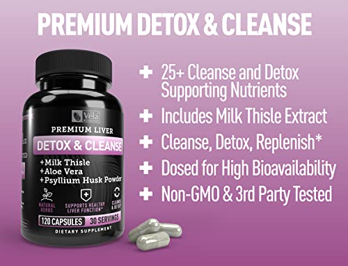Véla Colon Cleanse & Liver Detox Formula Cleanse - 22 Herbs with Milk Thistle, Turmeric Véla