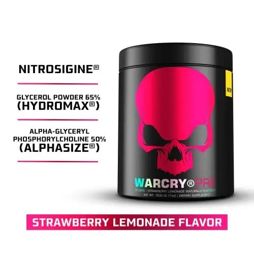 WARCRY Pre-Workout Powder - Ultra Energy, Strength, Clear Focus & Pumps with Nitrosigine, Caffeine, Beta-Alanine - (Strawberry Lemonade Flavor, 30 Servings)