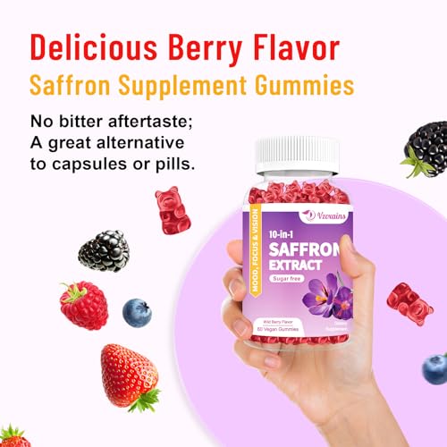 VZOXAINS 2 Pack Saffron Supplement Gummies, Sugar Free Saffron Extract with Magnesium VZOXAINS