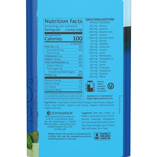 Vegan Organic Protein Powder Plant-based | BCAA Amino Acids Hemp Seed Soy Free Sunwarrior