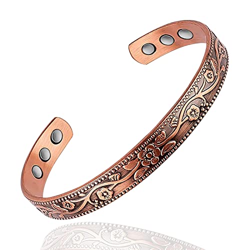 UtenoTureH Magnetic Copper Bracelet for Women for Arthritis, 6.5'' Adjustable Solid Copper Bracelet