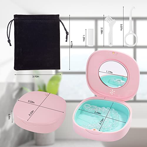 2 Pack Retainer Case with Vent Holes, Mirrors,Compatible with Invisalign,Night Guards Doboli