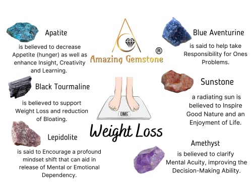 Weight Loss Crystals and Stone Sets Manifestation, Set of 6 Black Tourmaline, Amethyst Amazing Gemstone