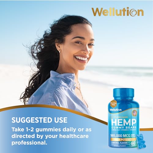Wellution Hemp Gummies 985,000 High Potency - Fruity Gummy Bear with Hemp Oil Wellution