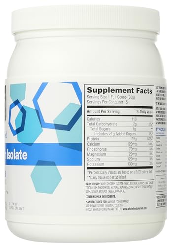 365 by Whole Foods Market, Vanilla Whey Protein Isolate, 15.9 Ounce 365 by Whole Foods Market