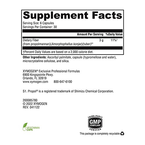 XYMOGEN OptiFiber Lean Fiber Supplement - 100% Natural and Soluble Propolmannan Fiber XYMOGEN
