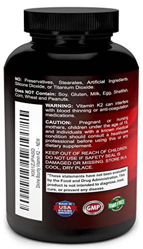 Vitamin K2 (MK7 & MK4) with D3 Supplement - Vitamin K & D as MK-7 100mcg, MK-4 500mcg Divine Bounty