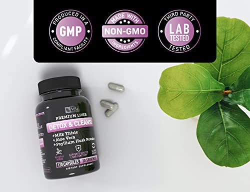 Véla Colon Cleanse & Liver Detox Formula Cleanse - 22 Herbs with Milk Thistle, Turmeric Véla