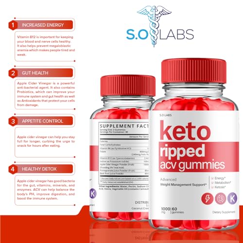 (2 Pack) Keto Ripped ACV Gummies Advanced Weight Loss, Keto Ripped Keto + ACV Gumm S.O Labs