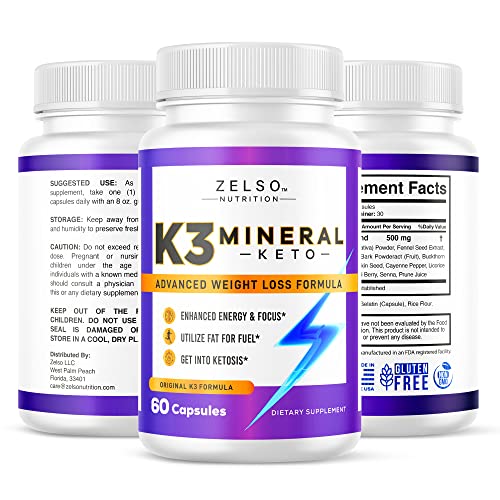 Zelso K3 Mineral Capsules - 60 Count, Advanced Ketogenic Weight Loss and Energy Support Formula