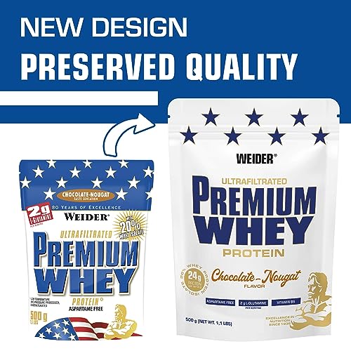 Weider Premium Whey (500g) Chocolate-Nougat Flavour. Ultrafiltrated Proteins from Whey Protein Weider