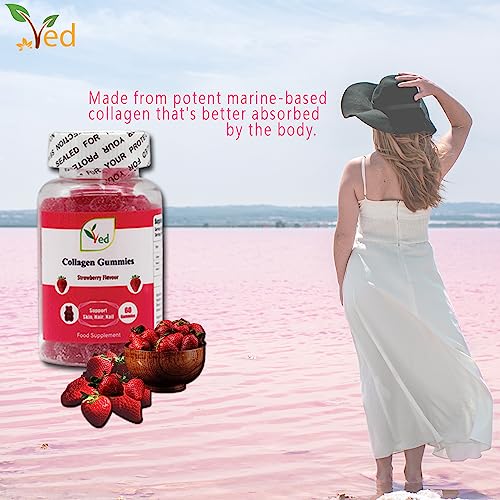 Ved Collagen Gummies; Chew Gummies Strawberry Flavour, Raw Unfiltered Collagen Gummies Ved