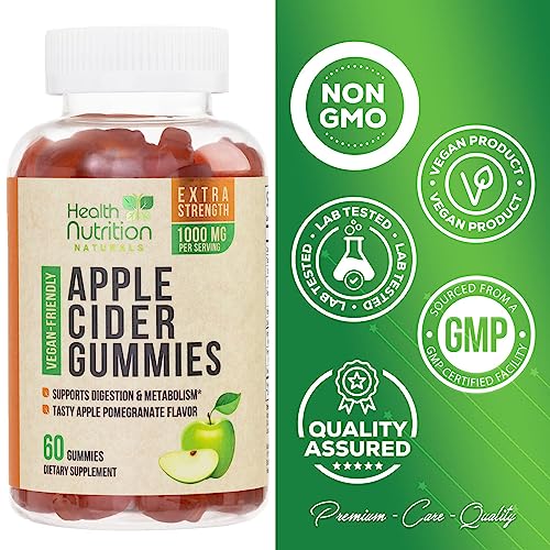 Vegan Apple Cider Vinegar Gummies | Max Strength 1000mg | ACV Supplement Gummy for Adults Health Nutrition Naturals