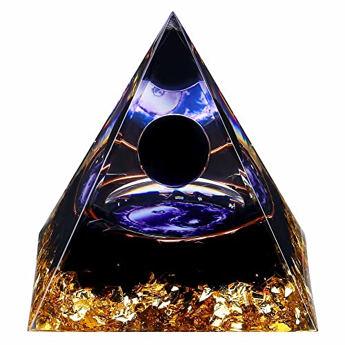 Yin Yang Healing Crystal Orgonite Pyramid - Tai Chi with Obsidian Ball - Taiji Reiki Chakra Meditation FENGSHUI-CAISHEN