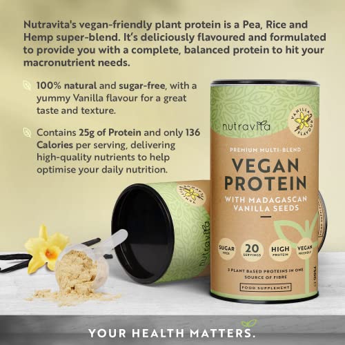 Vegan Protein Powder - Vanilla Flavour - Plant-Based High Protein Powder - 25g Protein per 36g Serving Nutravita
