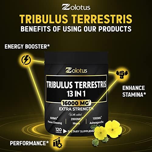 13in1 Tribulus Terrestris Capsules - 16000mg Per Serving with Maca, Horny Goat Weed Zolotus
