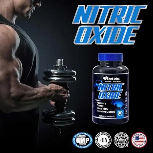VitaHalal Nitric Oxide Supplement - Powerful Nitric Oxide Booster for Men to Support Blood Pressure, Healthy Blood Flow, Supplement for Men - Natural Energy Boost, L-Arginine Non-GMO Capsules