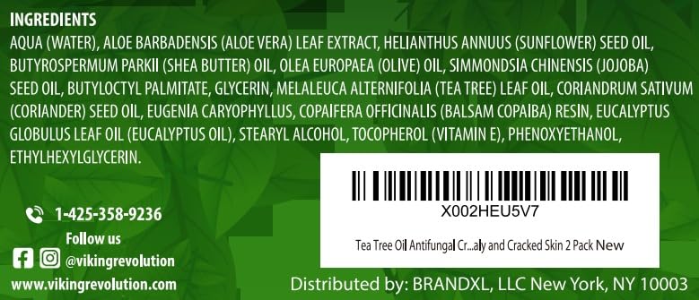 Viking Revolution Tea Tree Oil Cream - Super Balm Athletes Foot Cream - for Eczema