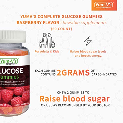 YumVs Complete Glucose Gummies, Raspberry Flavor, (60 Ct); Chewable YUM-V'S