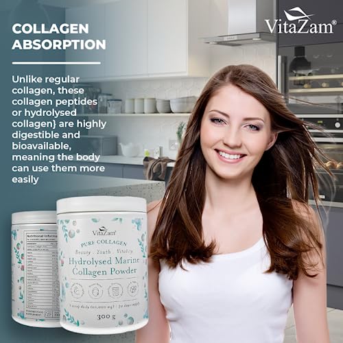 Vitazam Pure Marine Collagen Powder - 100% Hydrolysed Collagen Peptides for Hair Skin and Nails VitaZam