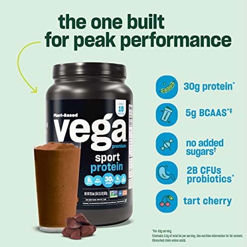 Vega Premium Sport Protein Mocha Protein Powder, Vegan, Non GMO, Gluten Free Plant Vega
