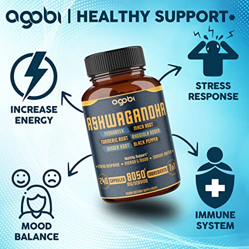 240 Capsules - 8 Month Supply - 7in1 Ashwagandha 8050mg - Combined With Fenugreek agobi