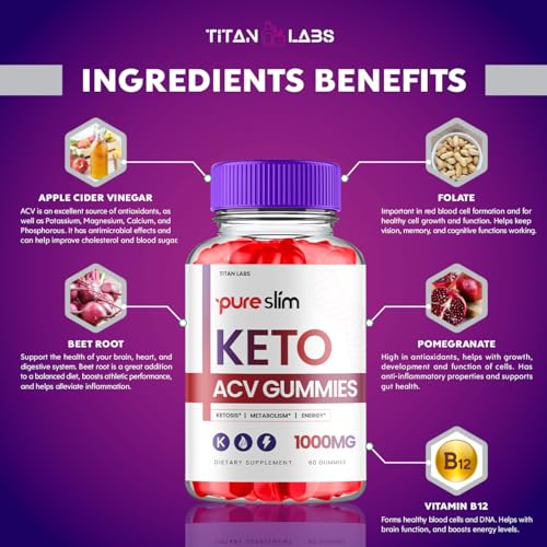 (3 Pack) Pure Slim Keto ACV Gummies, Pure Slim Keto ACV Advanced Weight Loss 1000 MG Titan Labs