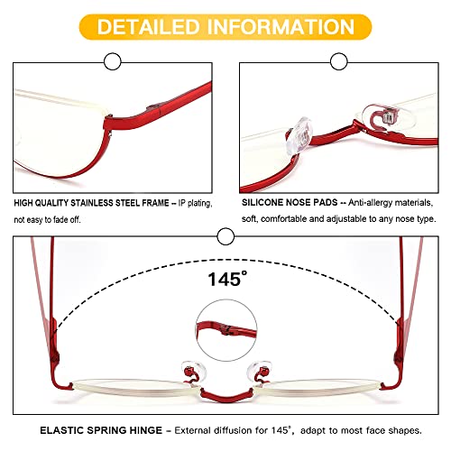 Yiwaeye 3 Pack Half Moon Reading Glasses Anti Blue Light UV, Half Frame Semi Lens Slim Yiwaeye