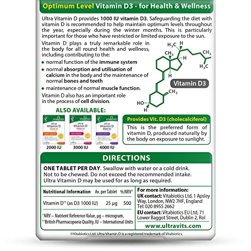 Vitabiotics Ultra Vitamin D Tablets 1000IU Optimum Level -96 count (Pack of 1) Vitabiotics Ultra
