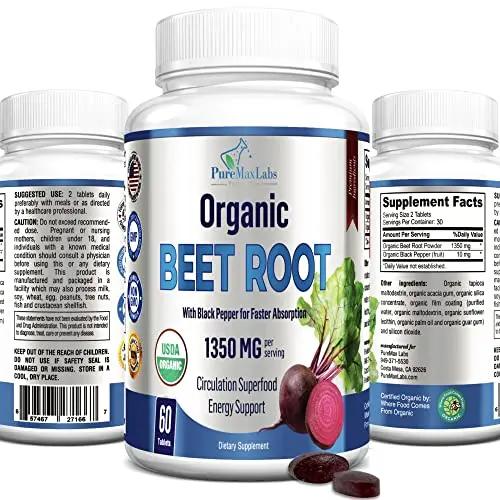 YUMMYVITE Organic Beet Root Powder Tablets - 1350mg with Black Pepper for Faster