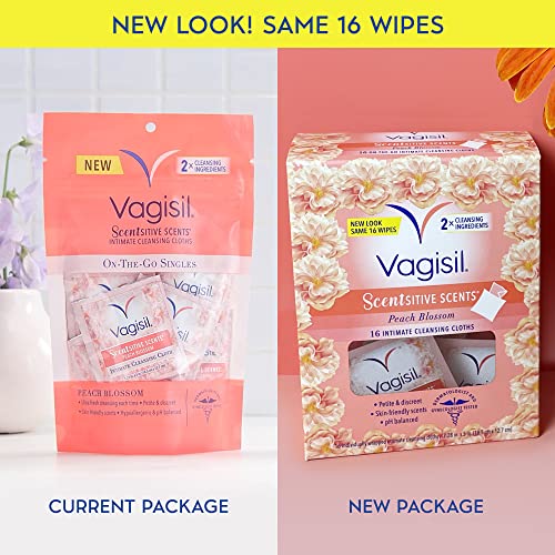 Vagisil Scentsitive Scents On-The-Go Feminine Cleansing Wipes, pH Balanced, Peach Blossom Vagisil