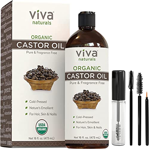 Viva Naturals Organic Castor Oil, 16 fl oz - Cold Pressed Castor Oil for Skin, Hair and Lashes - Traditionally