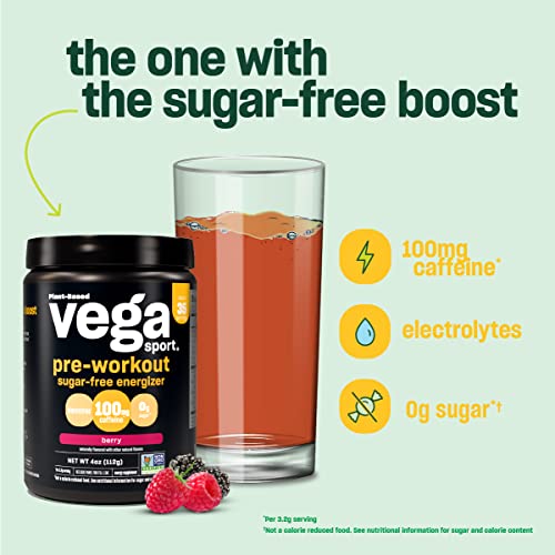 Vega Sport Sugar Free Pre-Workout Energizer, Berry - Pre Workout Powder for Women Vega