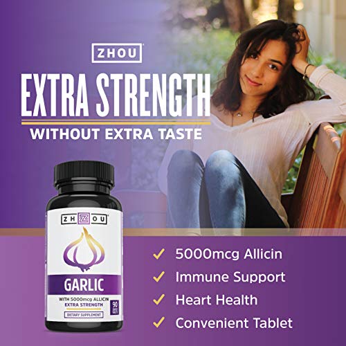 Zhou Nutrition Garlic Supplement With Allicin, Extra Strength 5000mcg Allicin Per Serving Zhou Nutrition