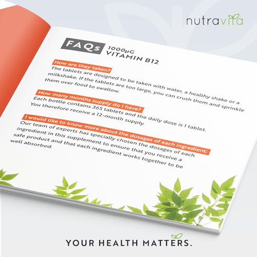 Vitamin B12 1000mcg - 365 High Strength Vegan Tablets (1 Year Supply) - Max Strength Nutravita