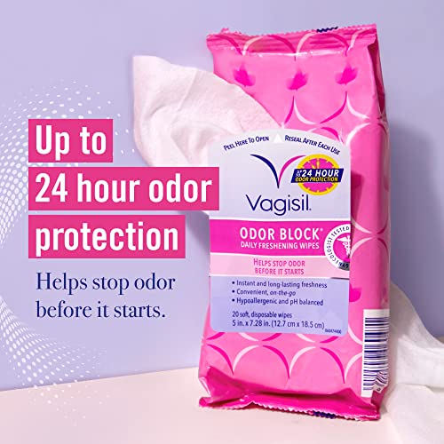 Vagisil Odor Block Daily Freshening Wipes for Feminine Hygiene in Resealable Pouch Vagisil