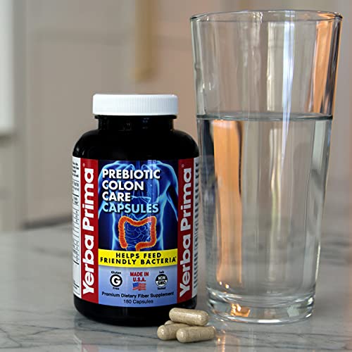 Yerba Prima Prebiotics Colon Care Fiber Caps, 180 Capsules - Five Forms of Fiber Plus FOS Yerba Prima