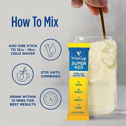 VitaCup Super H2O Bloating Relief and Digestive Health Drink Mix Packets, Probiotics VitaCup