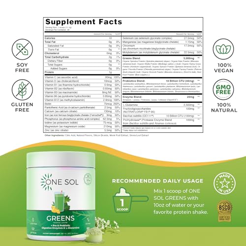 One Sol Greens, Super Greens Powder to Reduce Bloating & Improve Gut Health One Sol
