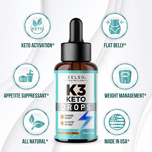 (3 Pack) K3 Keto Drops for Weight Loss - Fat Burner & Metabolism Booster | Advanced Keto ZELSO