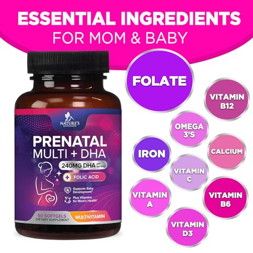Women's Prenatal Multivitamin with Folic Acid & DHA, Prenatal Vitamins w/ Folate, Omega 3 Nature's Nutrition
