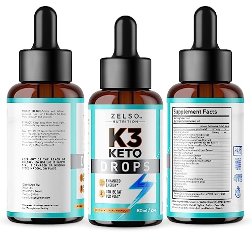 (2 Pack) K3 Keto Drops for Weight Loss - Fat Burner & Metabolism Booster | Advanced Keto ZELSO