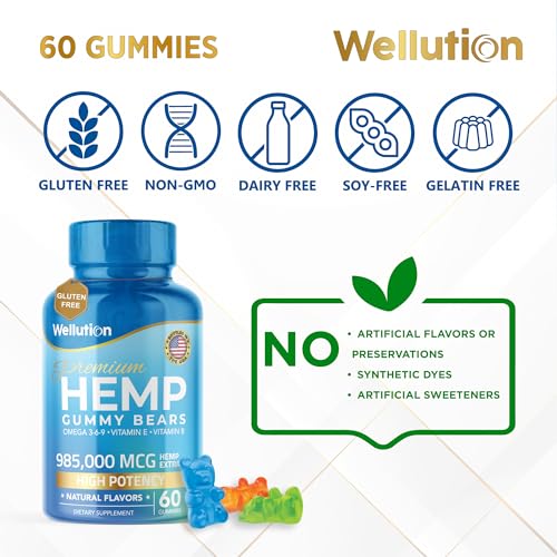 Wellution Hemp Gummies 985,000 High Potency - Fruity Gummy Bear with Hemp Oil Wellution