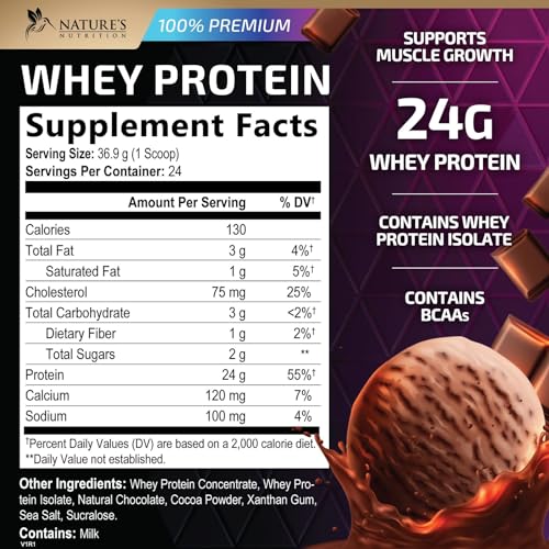 Whey Protein Powder 24g - Chocolate Ice Cream Whey Isolate Protein for Muscle Growth Nature's Nutrition