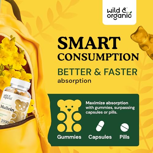 Wild & Organic Mullein Gummies - Daily Dietary Supplement for Respiratory, Digestive Wild & Organic
